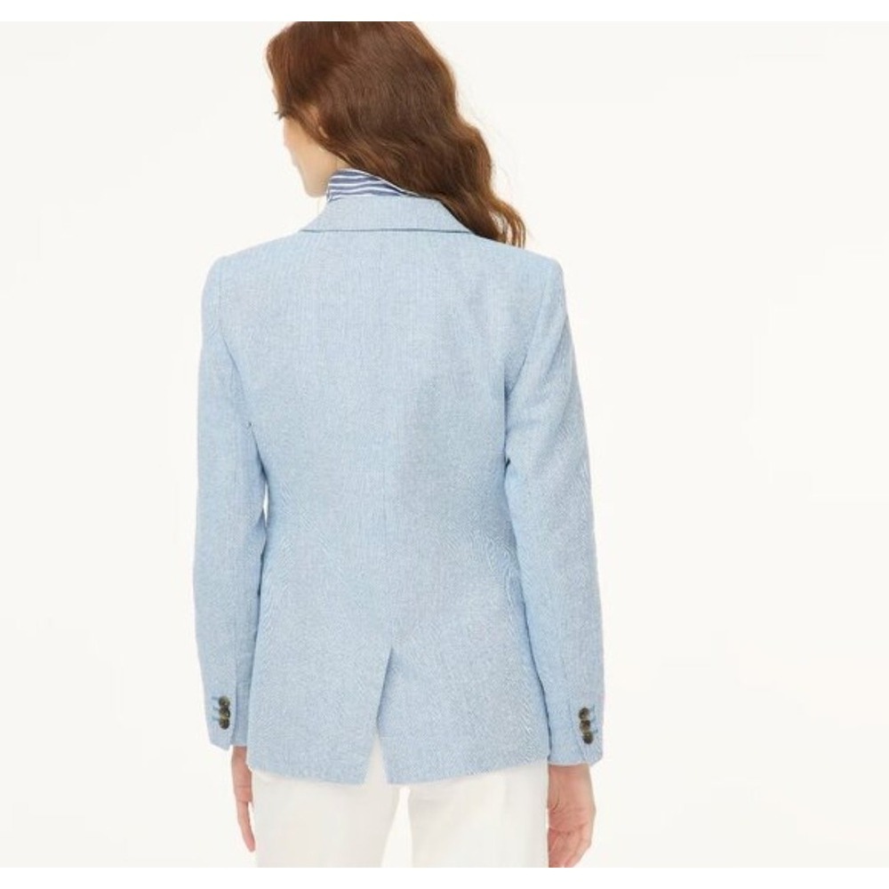 J.Crew Parka Blazer Linen Cotton Blend Womens SZ 18 Blue Herringbone One Button - Picture 2 of 14